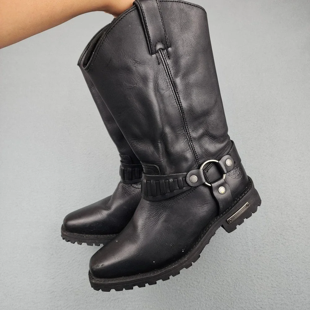 Milwaukee Leather Boots Mens Size 11.5 Black Harness Biker Lug Sole MBM 9015